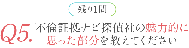 残り1問 Q5.不倫証拠ナビ探偵社の魅力的に思った部分を教えてください
